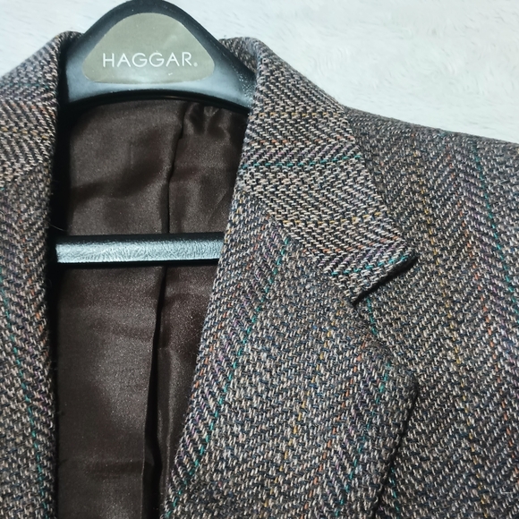 Vintage Haggar Tweed Sport Coat Mens 42R Brown Herringbone Wool Blazer Jacket - Picture 3 of 9